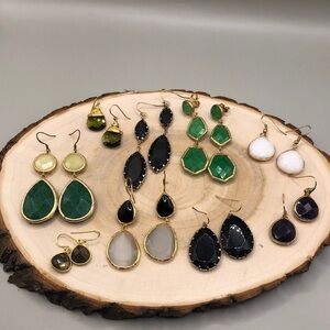 Curated bundle 9 stone and glass statement style earrings